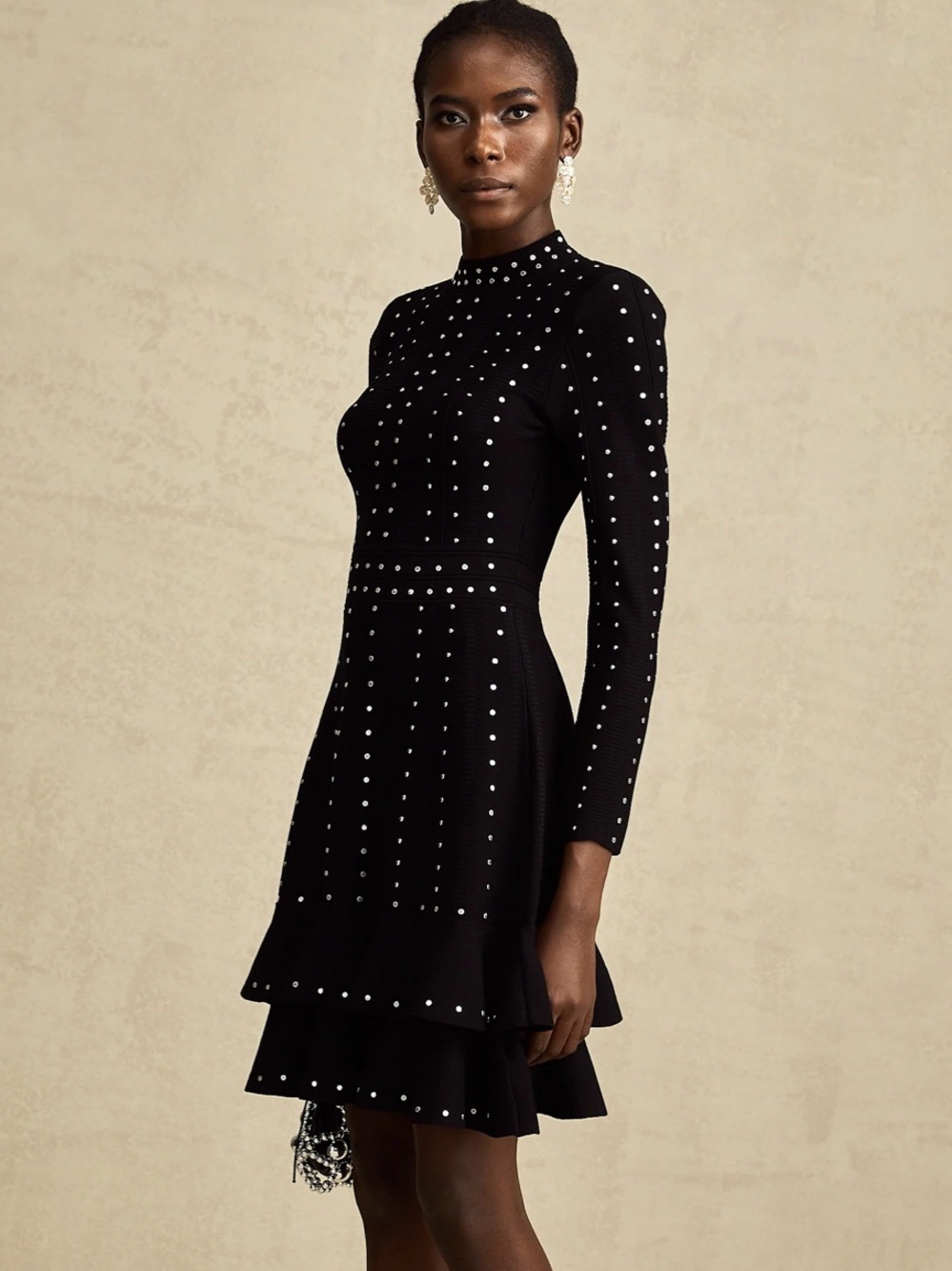 Fabienne Black Embellished Ruffled Knit Mini Dress - Picture 6 of 16